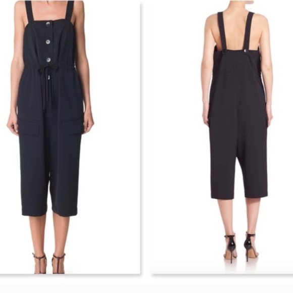 Tibi Black Drape Twill Relaxed Jumpsuit with Silk Ties Button Up Size 4 - Picture 1 of 12